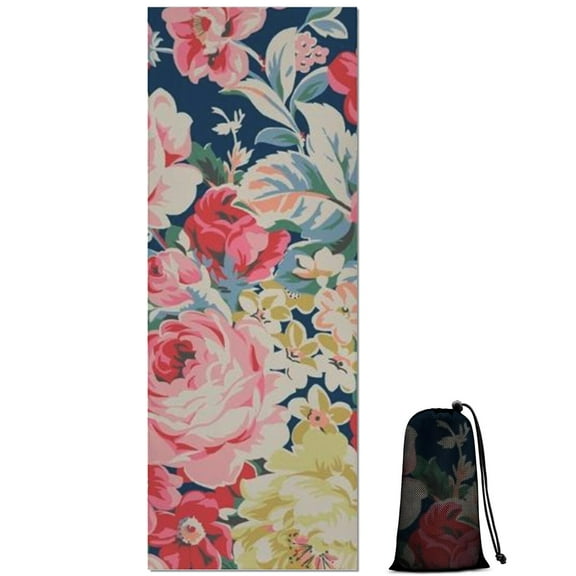 Pioneer Flower Floral Print Pattern Hot Yoga Mat Towel Non Slip for Hot Yoga - Quick-Drying Yoga Mat Cover with 4 Corner Pockets with Travel Bag - Hot Yoga Towel Non Slip 70"x26"