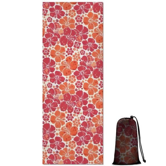 Pioneer Flower Floral Print Pattern Hot Yoga Mat Towel Non Slip for Hot Yoga - Quick-Drying Yoga Mat Cover with 4 Corner Pockets with Travel Bag - Hot Yoga Towel Non Slip 74"x26"