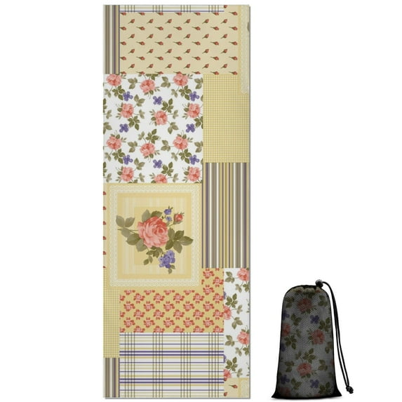 Pioneer Flower Floral Print Pattern Hot Yoga Mat Towel Non Slip for Hot Yoga - Quick-Drying Yoga Mat Cover with 4 Corner Pockets with Travel Bag - Hot Yoga Towel Non Slip 70"x26"