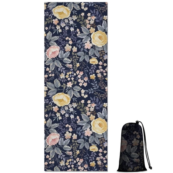 Pioneer Flower Floral Print Pattern Hot Yoga Mat Towel Non Slip for Hot Yoga - Quick-Drying Yoga Mat Cover with 4 Corner Pockets with Travel Bag - Hot Yoga Towel Non Slip 70"x26"