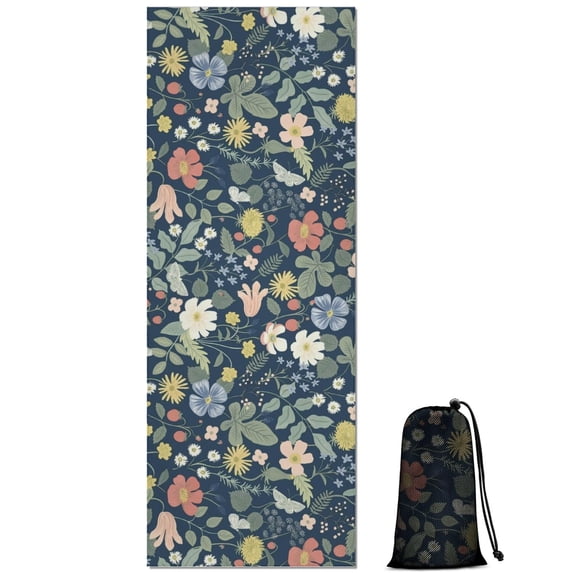 Pioneer Flower Floral Print Pattern Hot Yoga Mat Towel Non Slip for Hot Yoga - Quick-Drying Yoga Mat Cover with 4 Corner Pockets with Travel Bag - Hot Yoga Towel Non Slip 70"x26"