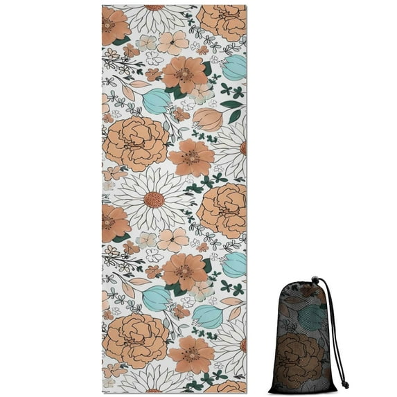 Pioneer Flower Floral Print Pattern Hot Yoga Mat Towel Non Slip for Hot Yoga - Quick-Drying Yoga Mat Cover with 4 Corner Pockets with Travel Bag - Hot Yoga Towel Non Slip 74"x26"