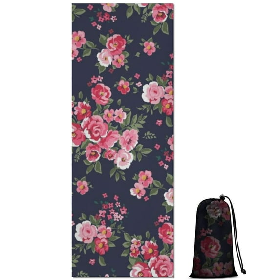 Pioneer Flower Floral Print Pattern Hot Yoga Mat Towel Non Slip for Hot Yoga - Quick-Drying Yoga Mat Cover with 4 Corner Pockets with Travel Bag - Hot Yoga Towel Non Slip 74"x26"