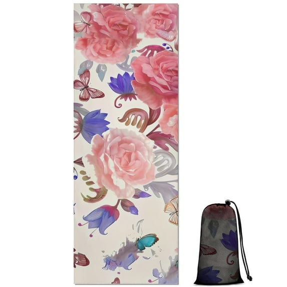 Pioneer Flower Floral Print Pattern Hot Yoga Mat Towel Non Slip for Hot Yoga - Quick-Drying Yoga Mat Cover with 4 Corner Pockets with Travel Bag - Hot Yoga Towel Non Slip 74"x26"