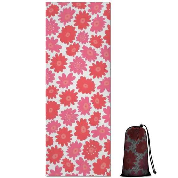 Pioneer Flower Floral Print Pattern Hot Yoga Mat Towel Non Slip for Hot Yoga - Quick-Drying Yoga Mat Cover with 4 Corner Pockets with Travel Bag - Hot Yoga Towel Non Slip 74"x26"