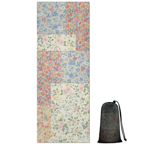 Pioneer Flower Floral Print Pattern Hot Yoga Mat Towel Non Slip for Hot Yoga - Quick-Drying Yoga Mat Cover with 4 Corner Pockets with Travel Bag - Hot Yoga Towel Non Slip 70"x26"