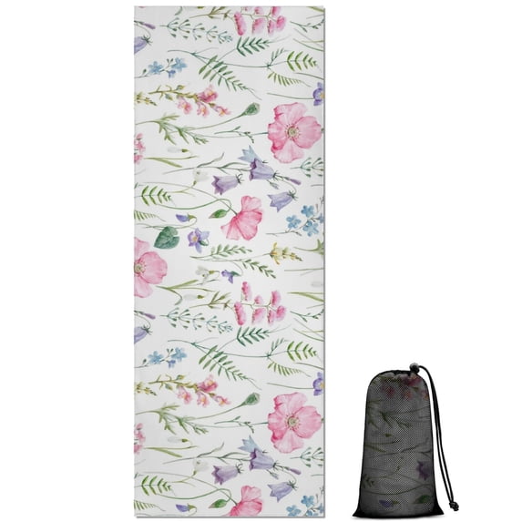 Pioneer Flower Floral Print Pattern Hot Yoga Mat Towel Non Slip for Hot Yoga - Quick-Drying Yoga Mat Cover with 4 Corner Pockets with Travel Bag - Hot Yoga Towel Non Slip 74"x26"