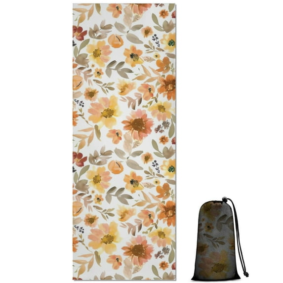 Pioneer Flower Floral Print Pattern Hot Yoga Mat Towel Non Slip for Hot Yoga - Quick-Drying Yoga Mat Cover with 4 Corner Pockets with Travel Bag - Hot Yoga Towel Non Slip 74"x26"