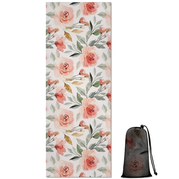 Pioneer Flower Floral Print Pattern Hot Yoga Mat Towel Non Slip for Hot Yoga - Quick-Drying Yoga Mat Cover with 4 Corner Pockets with Travel Bag - Hot Yoga Towel Non Slip 70"x26"