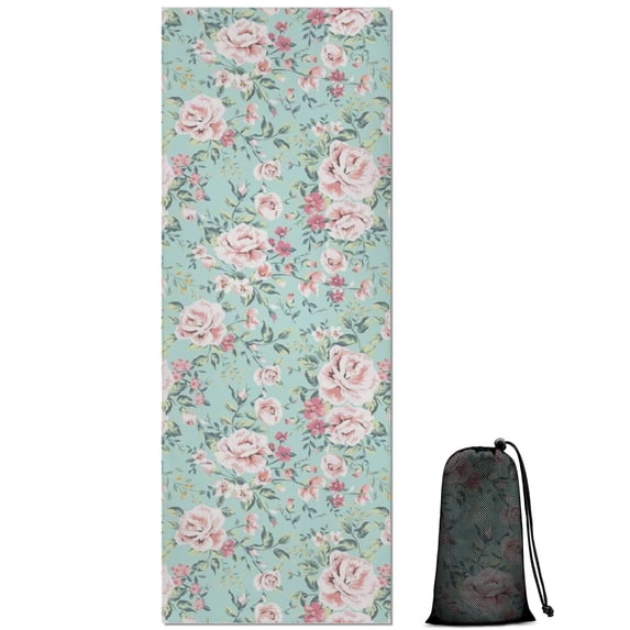 Pioneer Flower Floral Print Pattern Hot Yoga Mat Towel Non Slip for Hot Yoga - Quick-Drying Yoga Mat Cover with 4 Corner Pockets with Travel Bag - Hot Yoga Towel Non Slip 70"x26"
