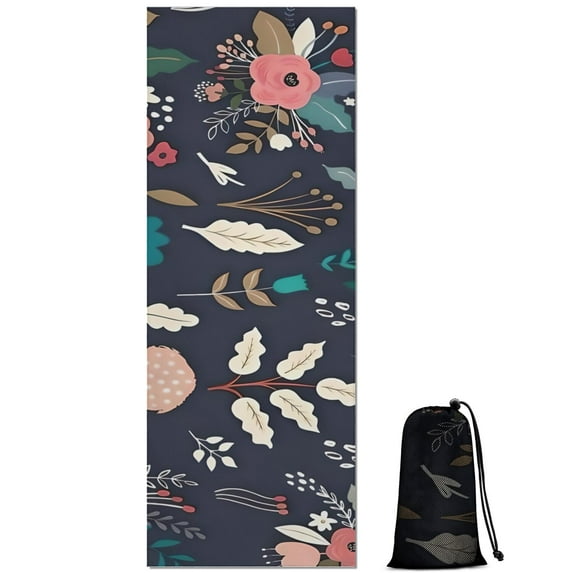 Pioneer Flower Floral Print Pattern Hot Yoga Mat Towel Non Slip for Hot Yoga - Quick-Drying Yoga Mat Cover with 4 Corner Pockets with Travel Bag - Hot Yoga Towel Non Slip 70"x26"