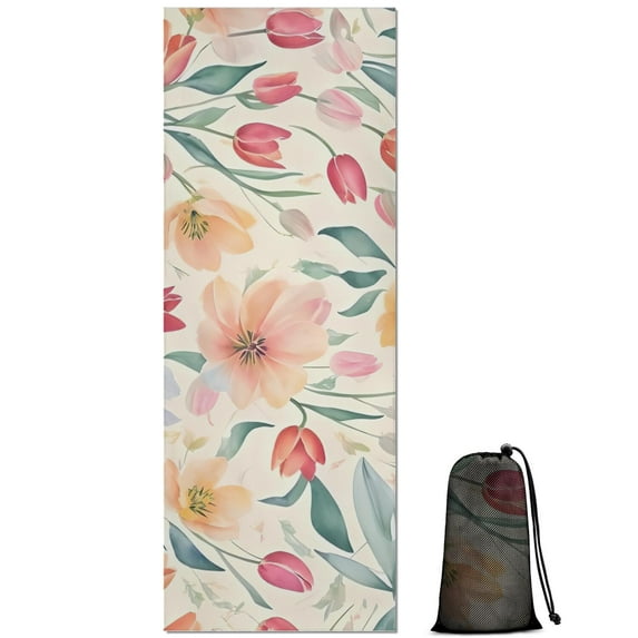 Pioneer Flower Floral Print Pattern Hot Yoga Mat Towel Non Slip for Hot Yoga - Quick-Drying Yoga Mat Cover with 4 Corner Pockets with Travel Bag - Hot Yoga Towel Non Slip 74"x26"