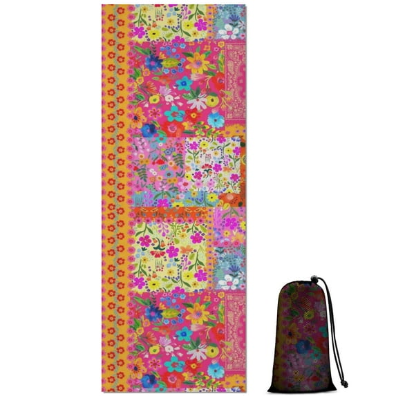 Pioneer Flower Floral Print Pattern Hot Yoga Mat Towel Non Slip for Hot Yoga - Quick-Drying Yoga Mat Cover with 4 Corner Pockets with Travel Bag - Hot Yoga Towel Non Slip 70"x26"