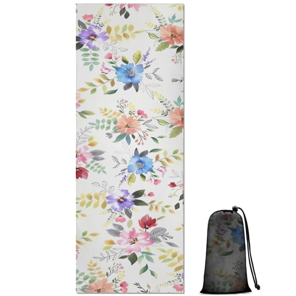Pioneer Flower Floral Print Pattern Hot Yoga Mat Towel Non Slip for Hot Yoga - Quick-Drying Yoga Mat Cover with 4 Corner Pockets with Travel Bag - Hot Yoga Towel Non Slip 70"x26"