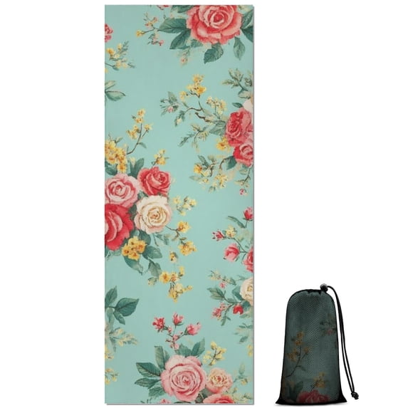 Pioneer Flower Floral Print Pattern Hot Yoga Mat Towel Non Slip for Hot Yoga - Quick-Drying Yoga Mat Cover with 4 Corner Pockets with Travel Bag - Hot Yoga Towel Non Slip 70"x26"