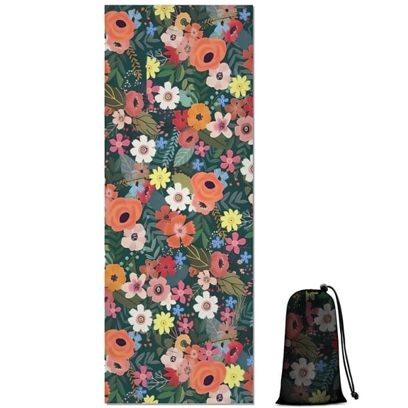Pioneer Flower Floral Print Pattern Hot Yoga Mat Towel Non Slip for Hot Yoga - Quick-Drying Yoga Mat Cover with 4 Corner Pockets with Travel Bag - Hot Yoga Towel Non Slip 70"x26"