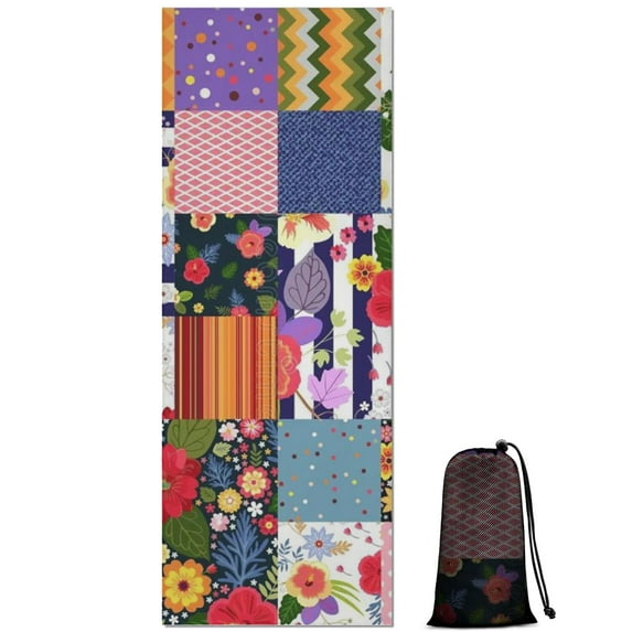 Pioneer Flower Floral Print Pattern Hot Yoga Mat Towel Non Slip for Hot Yoga - Quick-Drying Yoga Mat Cover with 4 Corner Pockets with Travel Bag - Hot Yoga Towel Non Slip 74"x26"