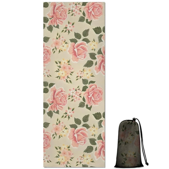 Pioneer Flower Floral Print Pattern Hot Yoga Mat Towel Non Slip for Hot Yoga - Quick-Drying Yoga Mat Cover with 4 Corner Pockets with Travel Bag - Hot Yoga Towel Non Slip 70"x26"