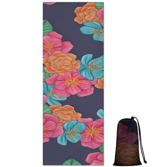 Pioneer Flower Floral Print Pattern Hot Yoga Mat Towel Non Slip for Hot Yoga - Quick-Drying Yoga Mat Cover with 4 Corner Pockets with Travel Bag - Hot Yoga Towel Non Slip 70"x26"