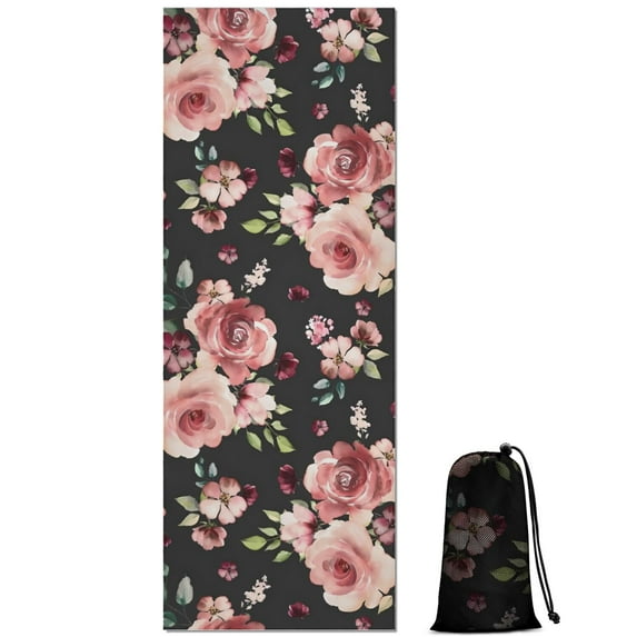 Pioneer Flower Floral Print Pattern Hot Yoga Mat Towel Non Slip for Hot Yoga - Quick-Drying Yoga Mat Cover with 4 Corner Pockets with Travel Bag - Hot Yoga Towel Non Slip 70"x26"