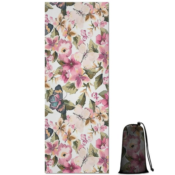 Pioneer Flower Floral Print Pattern Hot Yoga Mat Towel Non Slip for Hot Yoga - Quick-Drying Yoga Mat Cover with 4 Corner Pockets with Travel Bag - Hot Yoga Towel Non Slip 70"x26"