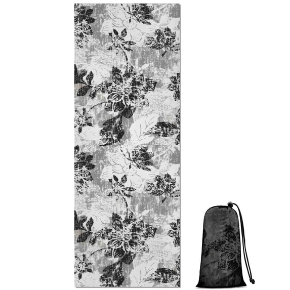 Pioneer Flower Floral Print Pattern Hot Yoga Mat Towel Non Slip for Hot Yoga - Quick-Drying Yoga Mat Cover with 4 Corner Pockets with Travel Bag - Hot Yoga Towel Non Slip 74"x26"