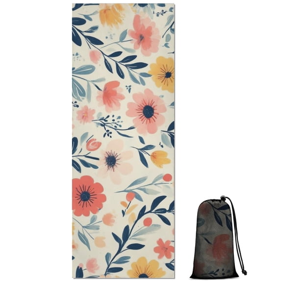 Pioneer Flower Floral Print Pattern Hot Yoga Mat Towel Non Slip for Hot Yoga - Quick-Drying Yoga Mat Cover with 4 Corner Pockets with Travel Bag - Hot Yoga Towel Non Slip 70"x26"