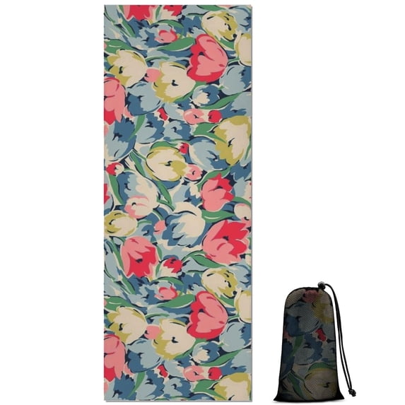 Pioneer Flower Floral Print Pattern Hot Yoga Mat Towel Non Slip for Hot Yoga - Quick-Drying Yoga Mat Cover with 4 Corner Pockets with Travel Bag - Hot Yoga Towel Non Slip 70"x26"