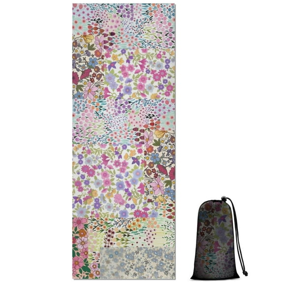 Pioneer Flower Floral Print Pattern Hot Yoga Mat Towel Non Slip for Hot Yoga - Quick-Drying Yoga Mat Cover with 4 Corner Pockets with Travel Bag - Hot Yoga Towel Non Slip 74"x26"