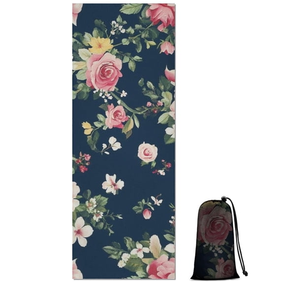 Pioneer Flower Floral Print Pattern Hot Yoga Mat Towel Non Slip for Hot Yoga - Quick-Drying Yoga Mat Cover with 4 Corner Pockets with Travel Bag - Hot Yoga Towel Non Slip 70"x26"