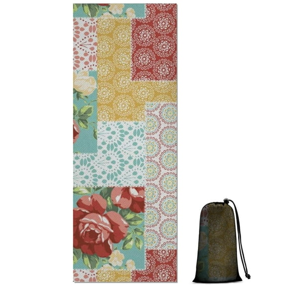 Pioneer Flower Floral Print Pattern Hot Yoga Mat Towel Non Slip for Hot Yoga - Quick-Drying Yoga Mat Cover with 4 Corner Pockets with Travel Bag - Hot Yoga Towel Non Slip 70"x26"