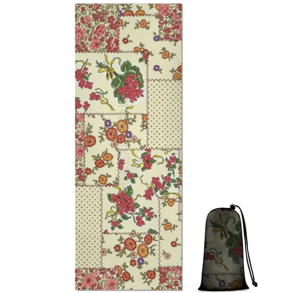Pioneer Flower Floral Print Pattern Hot Yoga Mat Towel Non Slip for Hot Yoga - Quick-Drying Yoga Mat Cover with 4 Corner Pockets with Travel Bag - Hot Yoga Towel Non Slip 74"x26"