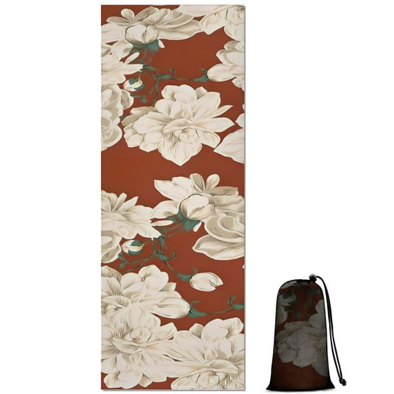 Pioneer Flower Floral Print Pattern Hot Yoga Mat Towel Non Slip for Hot Yoga - Quick-Drying Yoga Mat Cover with 4 Corner Pockets with Travel Bag - Hot Yoga Towel Non Slip 74"x26"