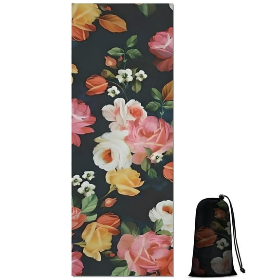 Pioneer Flower Floral Print Pattern Hot Yoga Mat Towel Non Slip for Hot Yoga - Quick-Drying Yoga Mat Cover with 4 Corner Pockets with Travel Bag - Hot Yoga Towel Non Slip 70"x26"