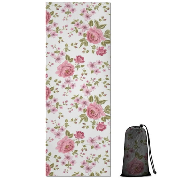 Pioneer Flower Floral Print Pattern Hot Yoga Mat Towel Non Slip for Hot Yoga - Quick-Drying Yoga Mat Cover with 4 Corner Pockets with Travel Bag - Hot Yoga Towel Non Slip 74"x26"