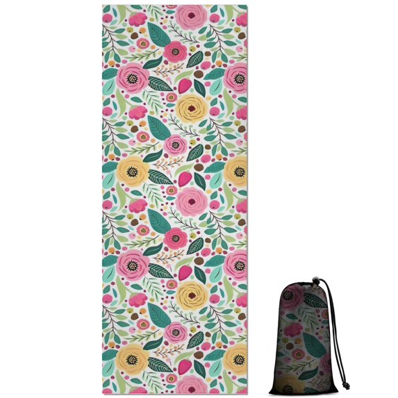 Pioneer Flower Floral Print Pattern Hot Yoga Mat Towel Non Slip for Hot Yoga - Quick-Drying Yoga Mat Cover with 4 Corner Pockets with Travel Bag - Hot Yoga Towel Non Slip 70"x26"