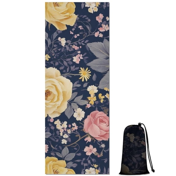 Pioneer Flower Floral Print Pattern Hot Yoga Mat Towel Non Slip for Hot Yoga - Quick-Drying Yoga Mat Cover with 4 Corner Pockets with Travel Bag - Hot Yoga Towel Non Slip 70"x26"