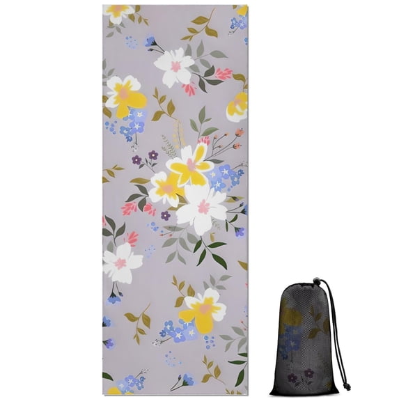 Pioneer Flower Floral Print Pattern Hot Yoga Mat Towel Non Slip for Hot Yoga - Quick-Drying Yoga Mat Cover with 4 Corner Pockets with Travel Bag - Hot Yoga Towel Non Slip 74"x26"