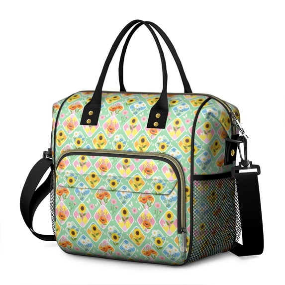 Pioneer Flower Floral Print Pattern Insulated Leakproof Lunch Box for Women, Large Lunch Bag for Tween Teen Adult, Loncheras Para Mujer for Work Beach Travel Picnic Camping