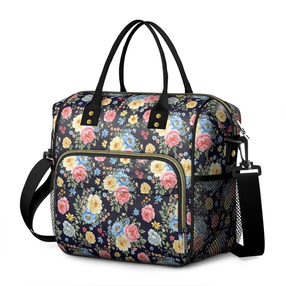 Pioneer Flower Floral Print Pattern Insulated Leakproof Lunch Box for Women, Large Lunch Bag for Tween Teen Adult, Loncheras Para Mujer for Work Beach Travel Picnic Camping