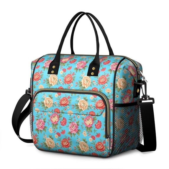 Pioneer Flower Floral Print Pattern Insulated Leakproof Lunch Box for Women, Large Lunch Bag for Tween Teen Adult, Loncheras Para Mujer for Work Beach Travel Picnic Camping