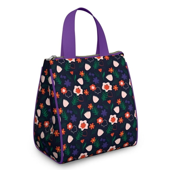 Pioneer Flower Floral Print Pattern Insulated Lunch Bag for Women & Adults,Large Portable Soft Cooler Lunch Bag,Thermal Food Storage Tote with Pearl Cotton,8.66L,8.75x5.75x9.5 Inch