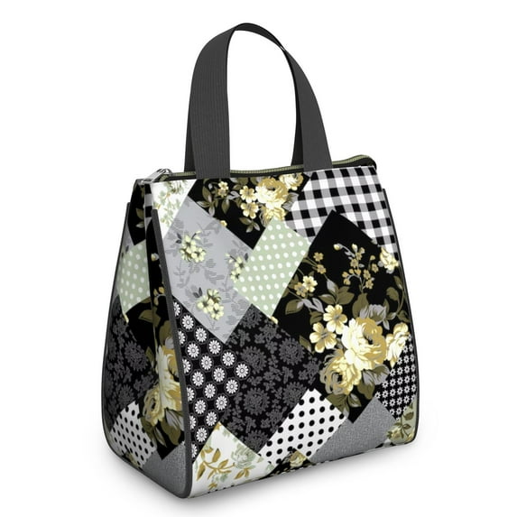Pioneer Flower Floral Print Pattern Insulated Lunch Bag for Women & Adults,Large Portable Soft Cooler Lunch Bag,Thermal Food Storage Tote with Pearl Cotton,8.66L,8.75x5.75x9.5 Inch