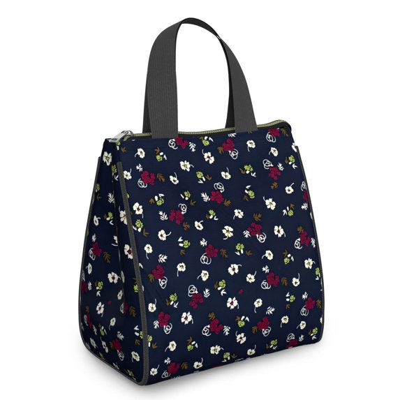 Pioneer Flower Floral Print Pattern Insulated Lunch Bag for Women & Adults,Large Portable Soft Cooler Lunch Bag,Thermal Food Storage Tote with Pearl Cotton,8.66L,8.75x5.75x9.5 Inch