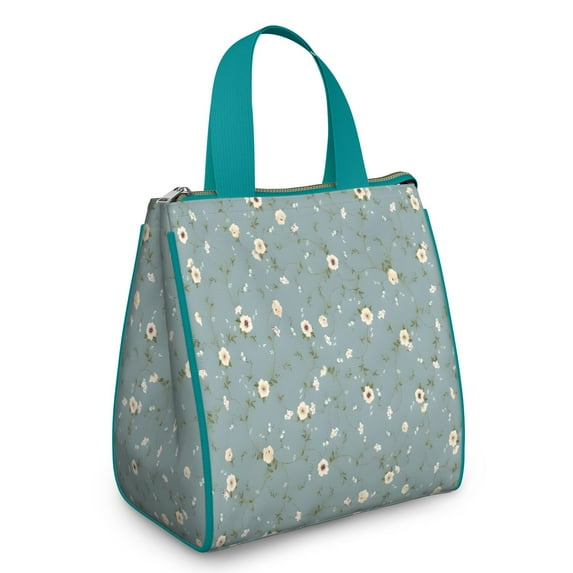 Pioneer Flower Floral Print Pattern Insulated Lunch Bag for Women & Adults,Large Portable Soft Cooler Lunch Bag,Thermal Food Storage Tote with Pearl Cotton,8.66L,8.75x5.75x9.5 Inch
