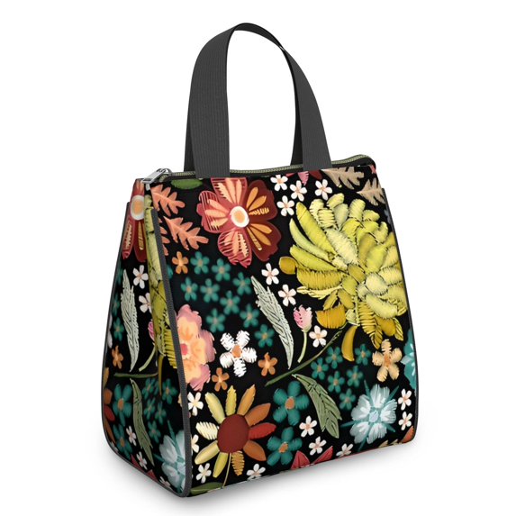 Pioneer Flower Floral Print Pattern Insulated Lunch Bag for Women & Adults,Large Portable Soft Cooler Lunch Bag,Thermal Food Storage Tote with Pearl Cotton,8.66L,8.75x5.75x9.5 Inch