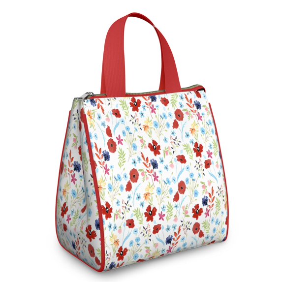 Pioneer Flower Floral Print Pattern Insulated Lunch Bag for Women & Adults,Large Portable Soft Cooler Lunch Bag,Thermal Food Storage Tote with Pearl Cotton,8.66L,8.75x5.75x9.5 Inch