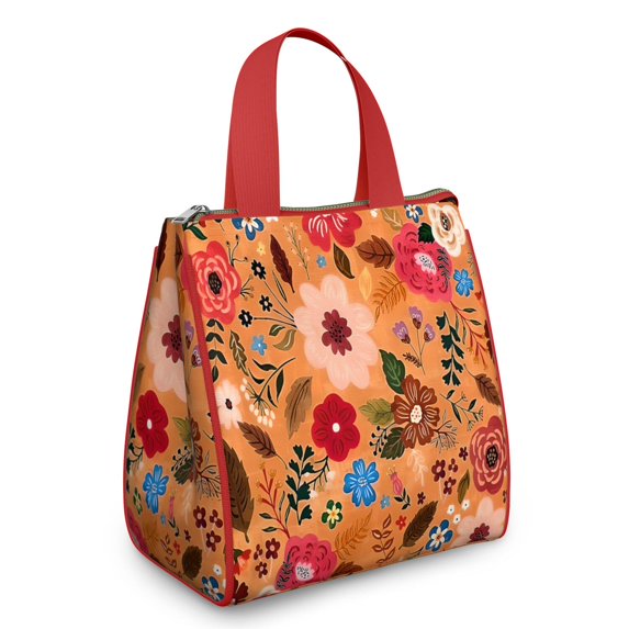 Pioneer Flower Floral Print Pattern Insulated Lunch Bag for Women & Adults,Large Portable Soft Cooler Lunch Bag,Thermal Food Storage Tote with Pearl Cotton,8.66L,8.75x5.75x9.5 Inch
