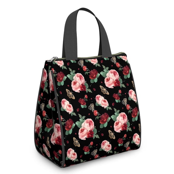 Pioneer Flower Floral Print Pattern Insulated Lunch Bag for Women & Adults,Large Portable Soft Cooler Lunch Bag,Thermal Food Storage Tote with Pearl Cotton,8.66L,8.75x5.75x9.5 Inch