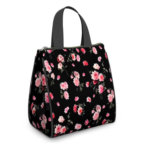 Pioneer Flower Floral Print Pattern Insulated Lunch Bag for Women & Adults,Large Portable Soft Cooler Lunch Bag,Thermal Food Storage Tote with Pearl Cotton,8.66L,8.75x5.75x9.5 Inch